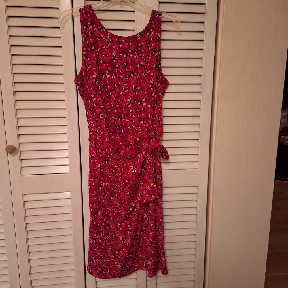 Jones New York Pink Patterned Mock Wrap Sarong Midi Dress Sz L 16